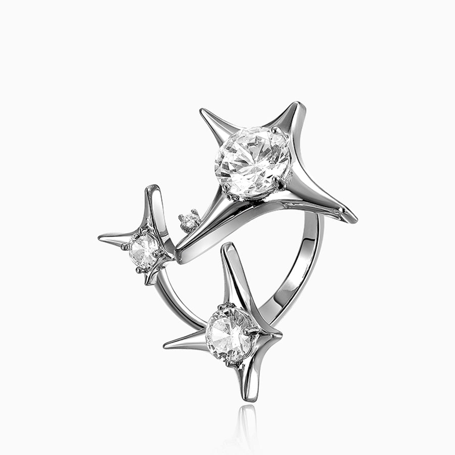 White Gold Plated CZ Stars Cocktail Ring gift holiday