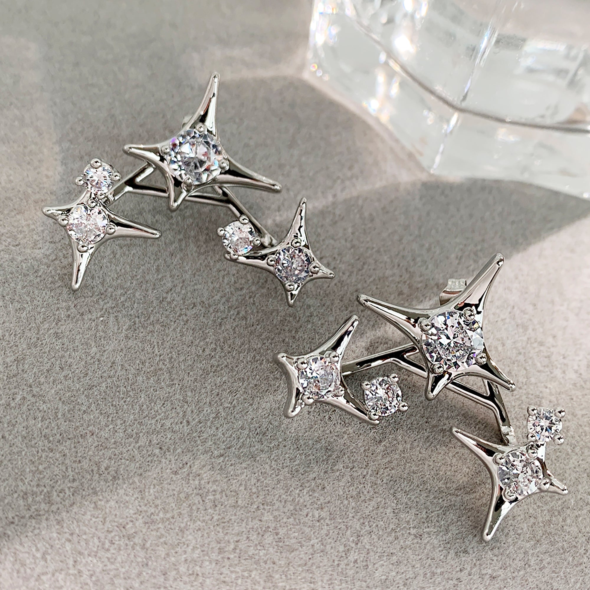 White Gold Plated w/ CZ Star Double Side Stud Earrings gift holiday