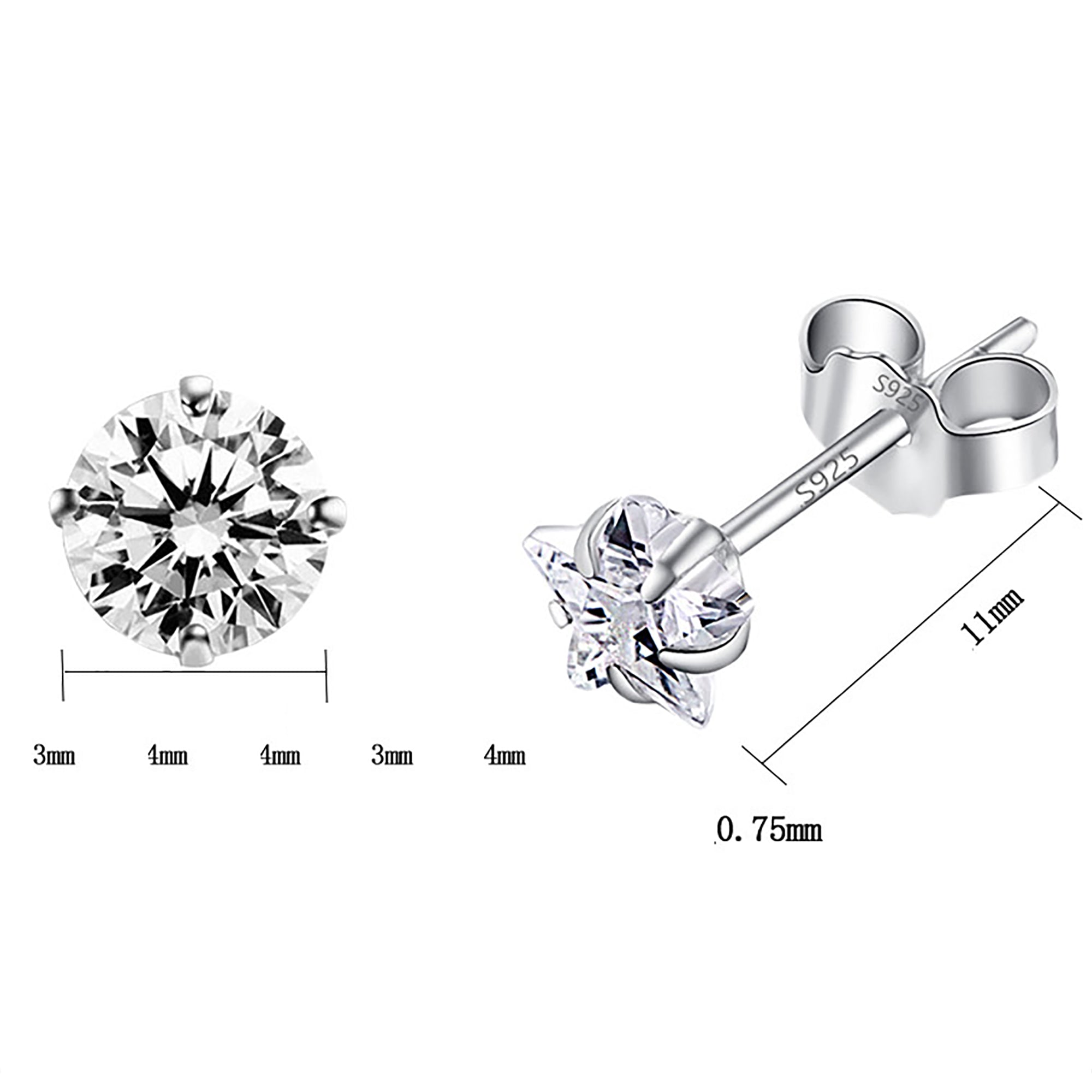 4 Shape 925 Sterling Silver CZ Stud Earrings Gift Party wedding influencer styling KOL / Youtuber / Celebrity / Fashion Icon