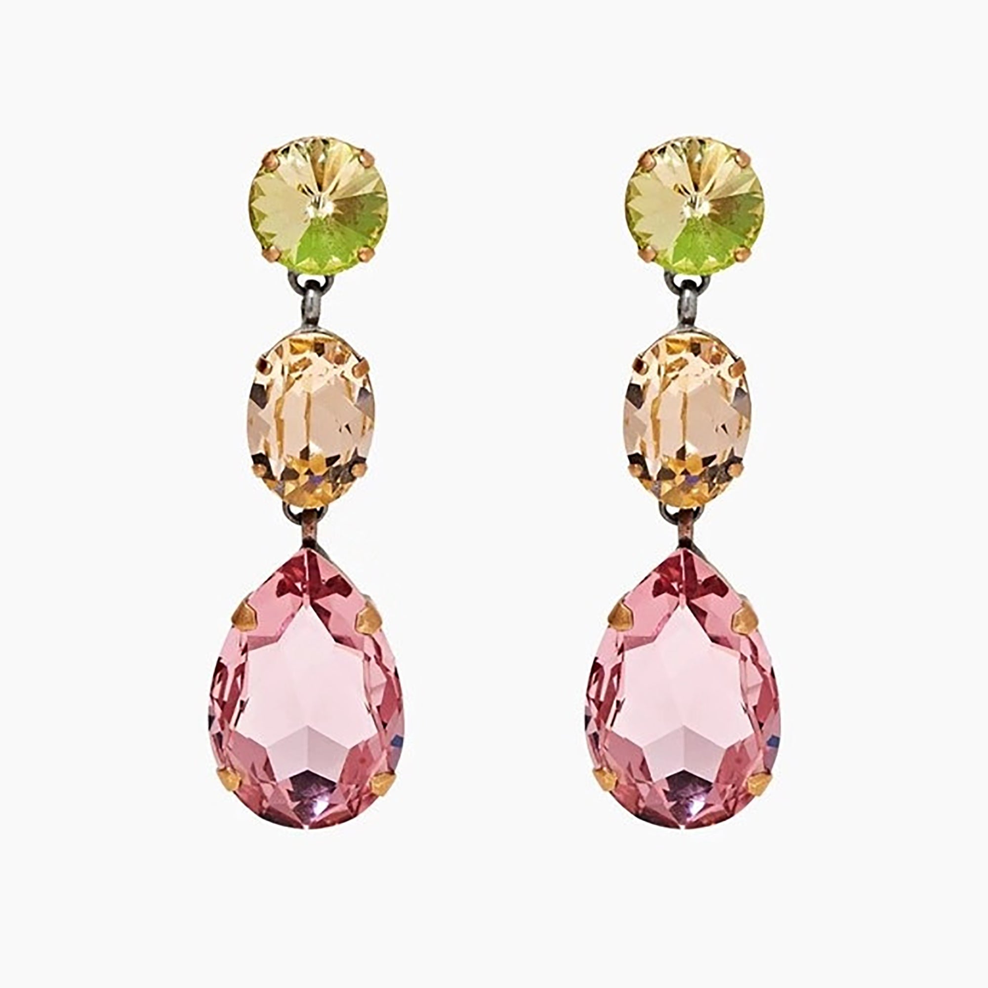 Vintage Color Teardrop Crystal Dangle Earrings