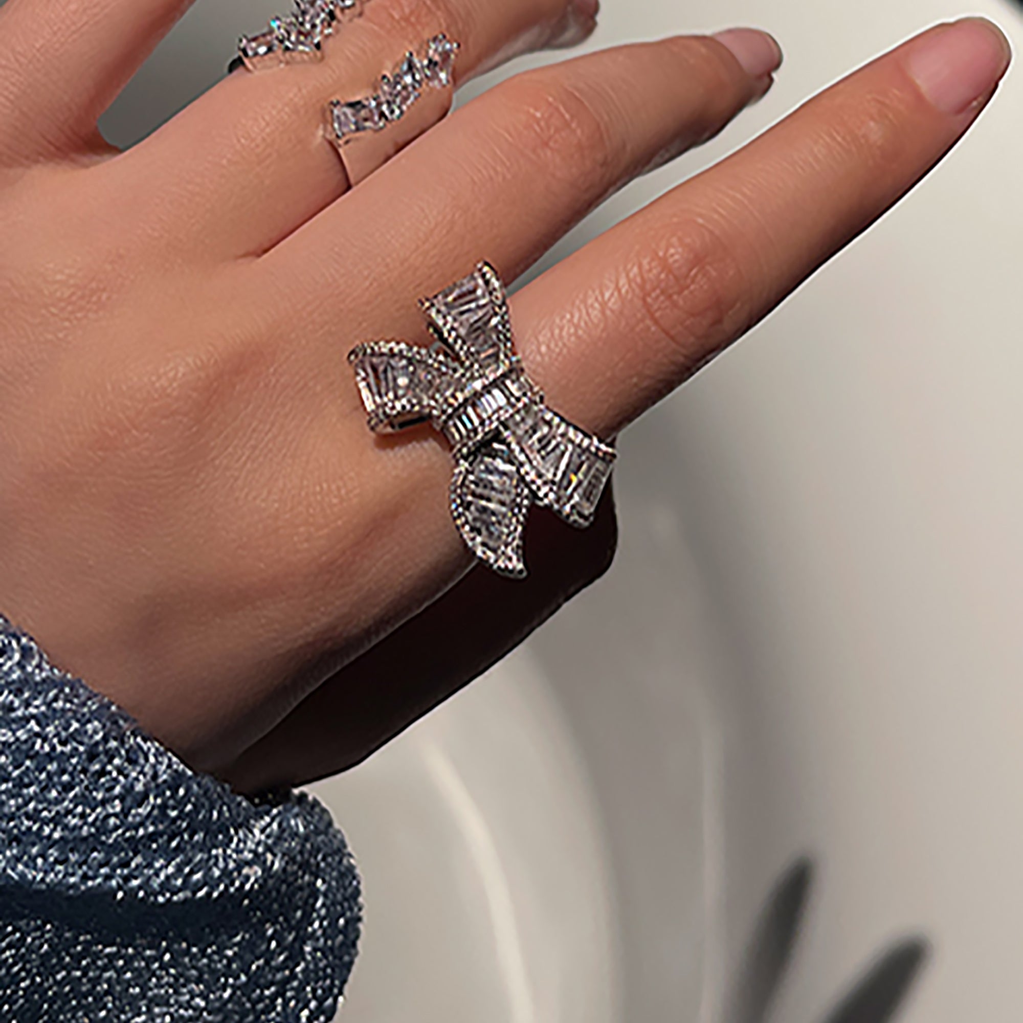White Gold Plated CZ Bow Ring gift