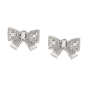 White Gold Plated w/ CZ Bow Stud Earrings