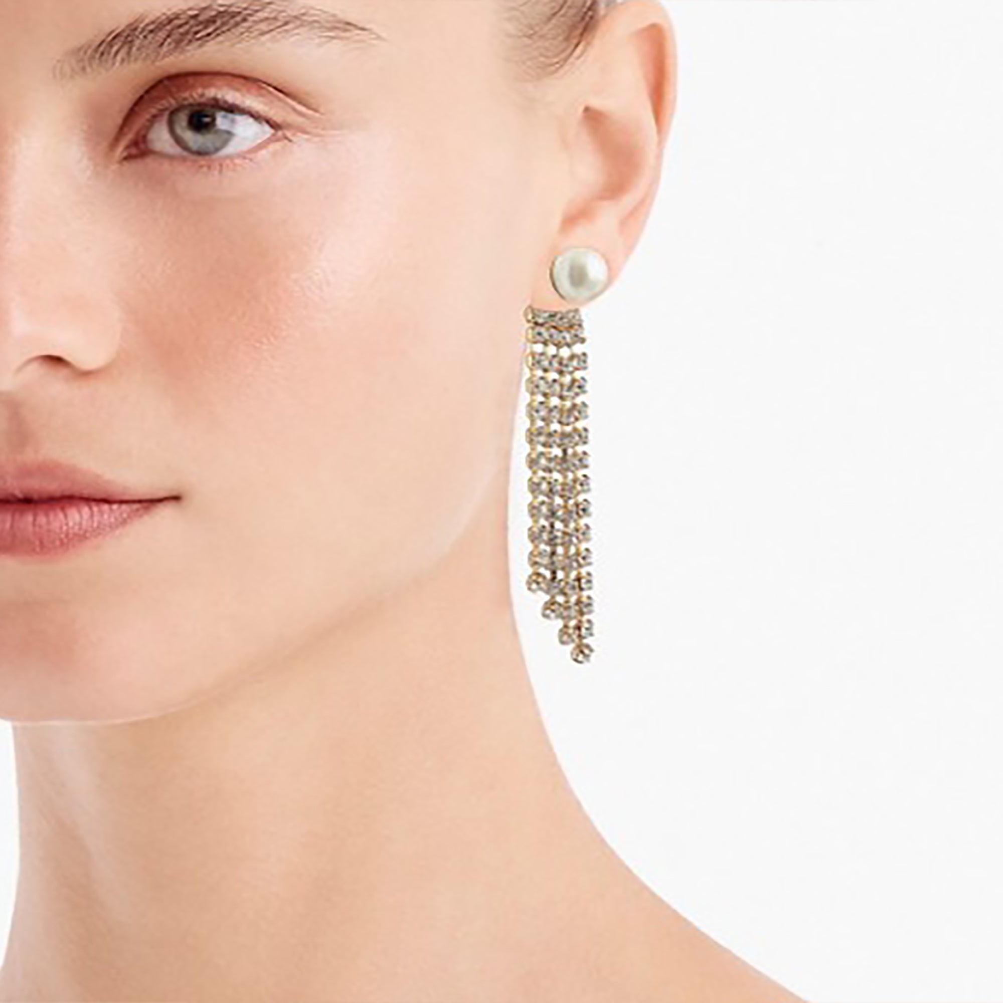 18K Gold Plated Pearl w/ CZ Tassels Double Side Earrings