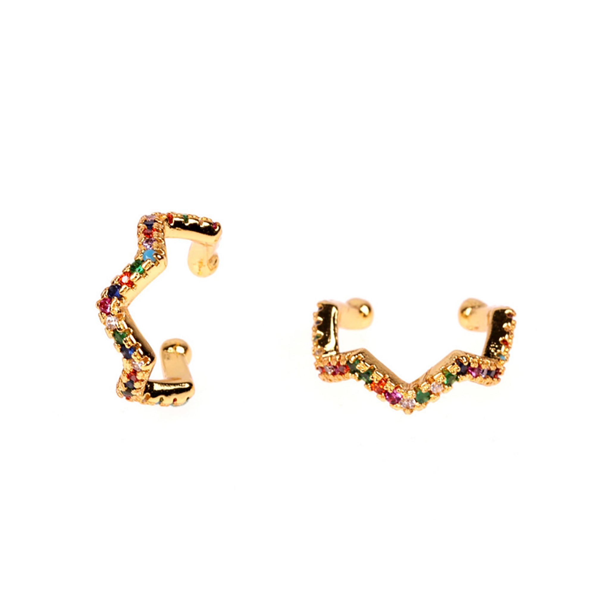 Gold Plated Color CZ ZigZag Hoop Earrings Gift wedding influencer styling KOL / Youtuber / Celebrity / Fashion Icon picked