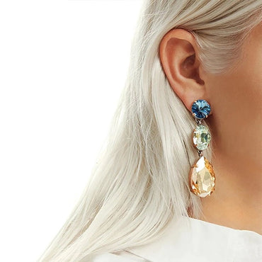 Vintage Color Teardrop Crystal Dangle Earrings