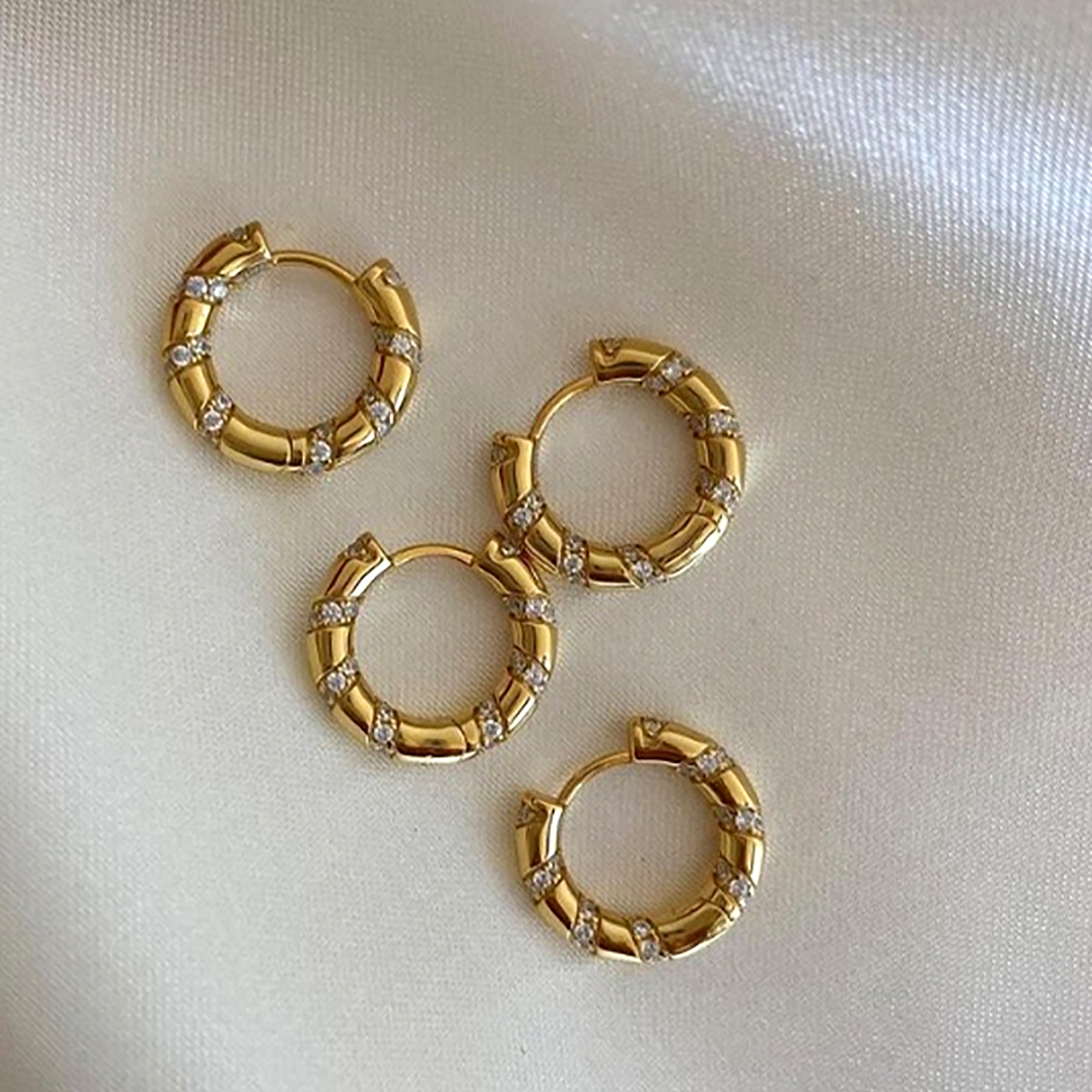 18K Gold Plated Swirl CZ Hoop Earrings