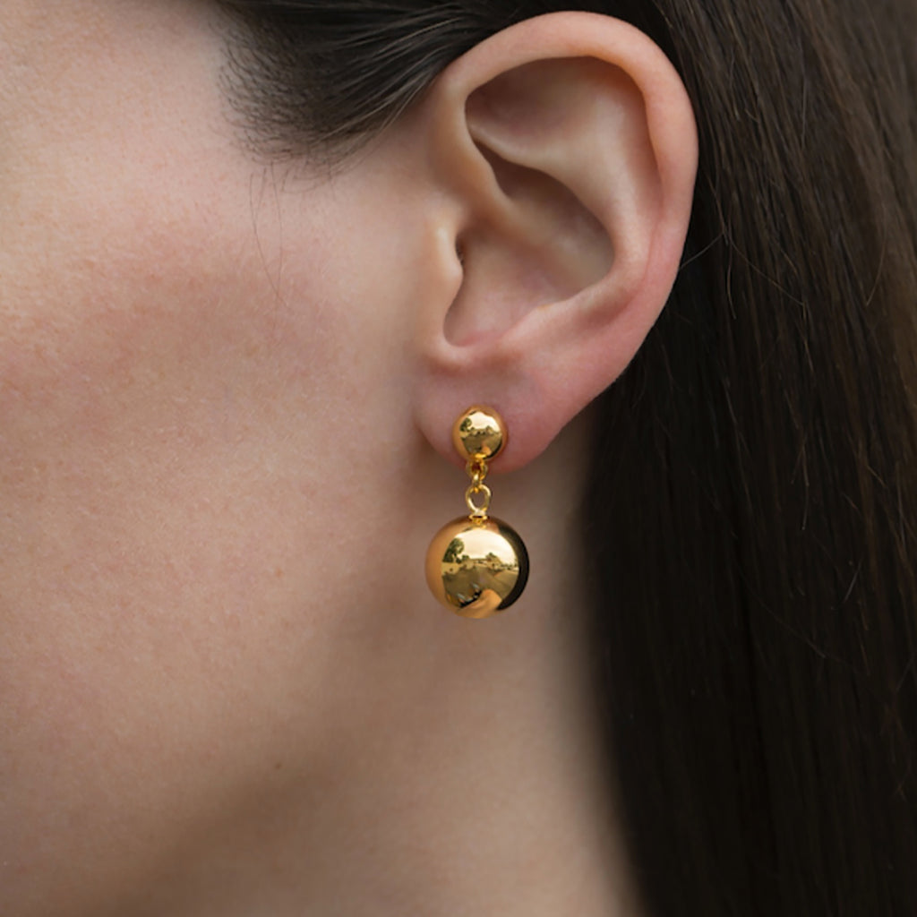 18k Gold Plated Metal Ball Dangle Earrings (Post Back)