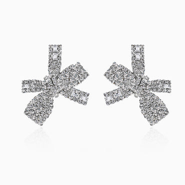 White Gold Plated w/ CZ Bow Earrings