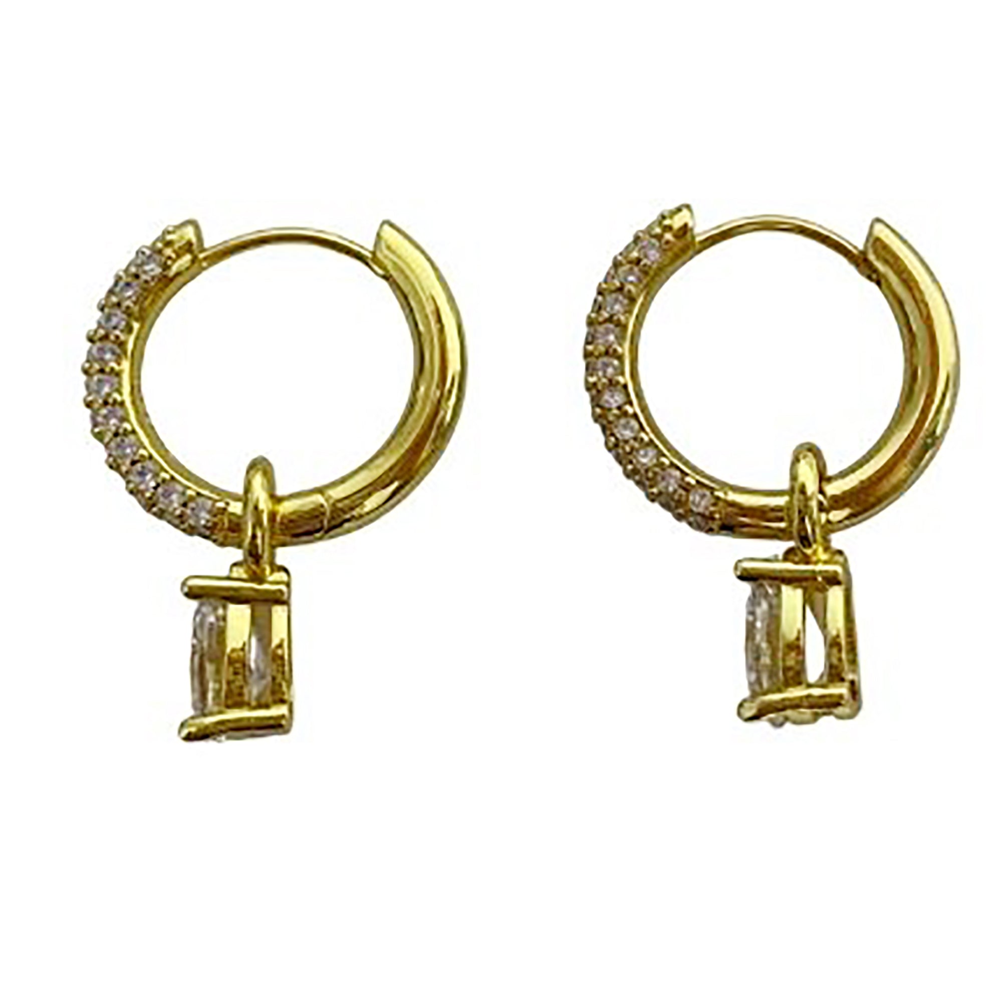 18K Gold Plated w/ CZ Dangle Hoop Earrings Gift wedding influencer styling KOL / Youtuber / Celebrity / Fashion Icon
