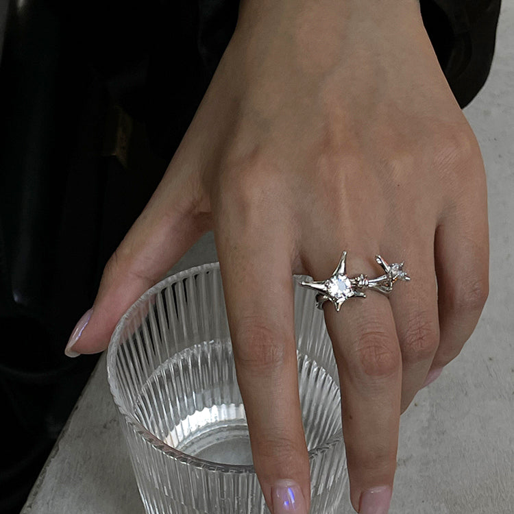 White Gold Plated CZ Stars Cocktail Ring gift holiday