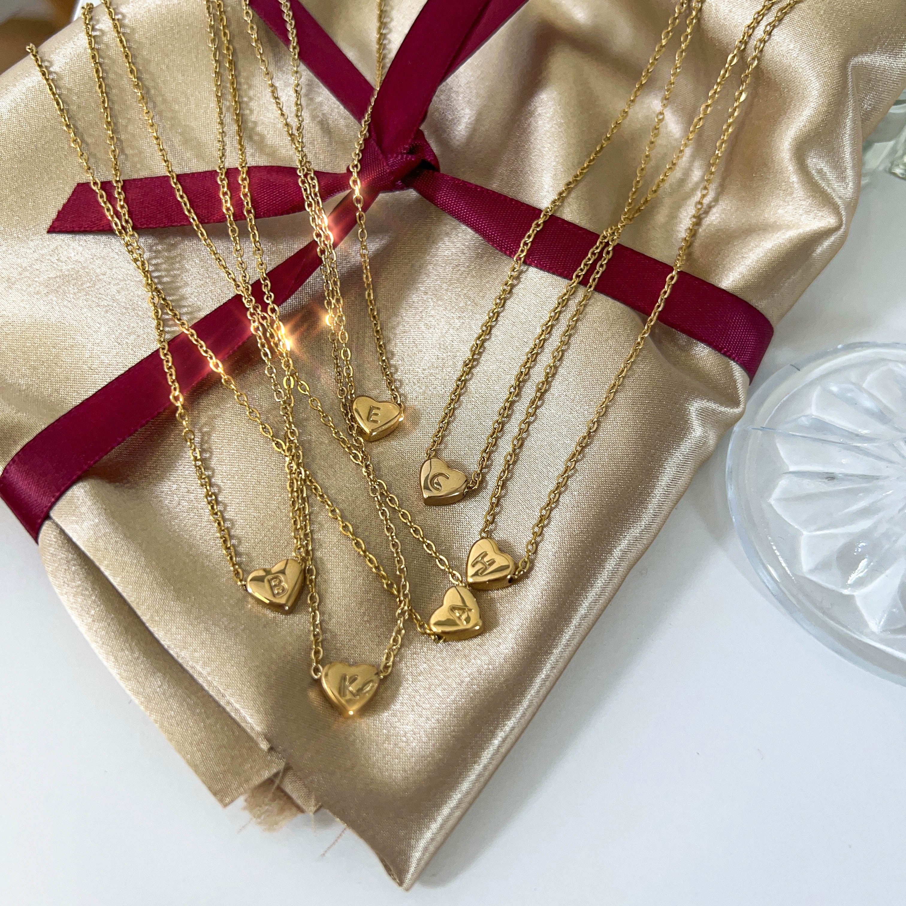 14K Gold Plated Letter Heart Pendant Necklace Choker gift holiday season birthday valentine anniversary wedding