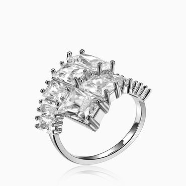 White Gold Plated CZ Cage Cocktail Ring gift holiday