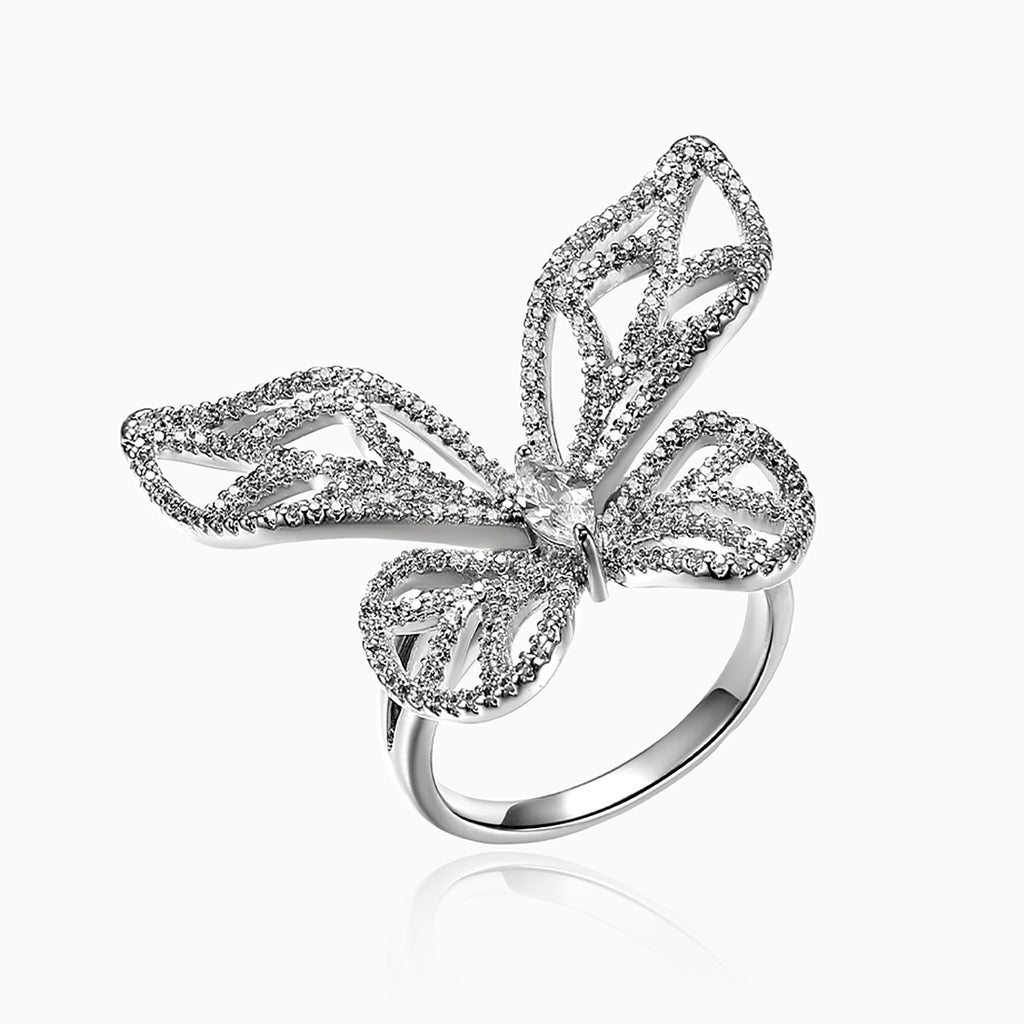 White Gold Plated CZ Butterfly Ring gift