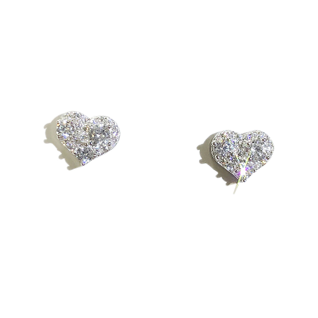925 Sterling Silver CZ Heart Stud Earrings Gift Party wedding influencer styling KOL / Youtuber / Celebrity / Fashion Icon