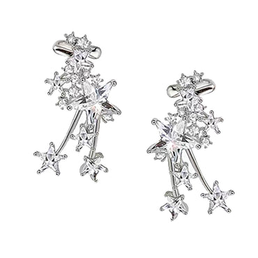 White Gold Plated w/ CZ Star Ear Cuff Earrings Valentine Day Gift birthday party anniversary