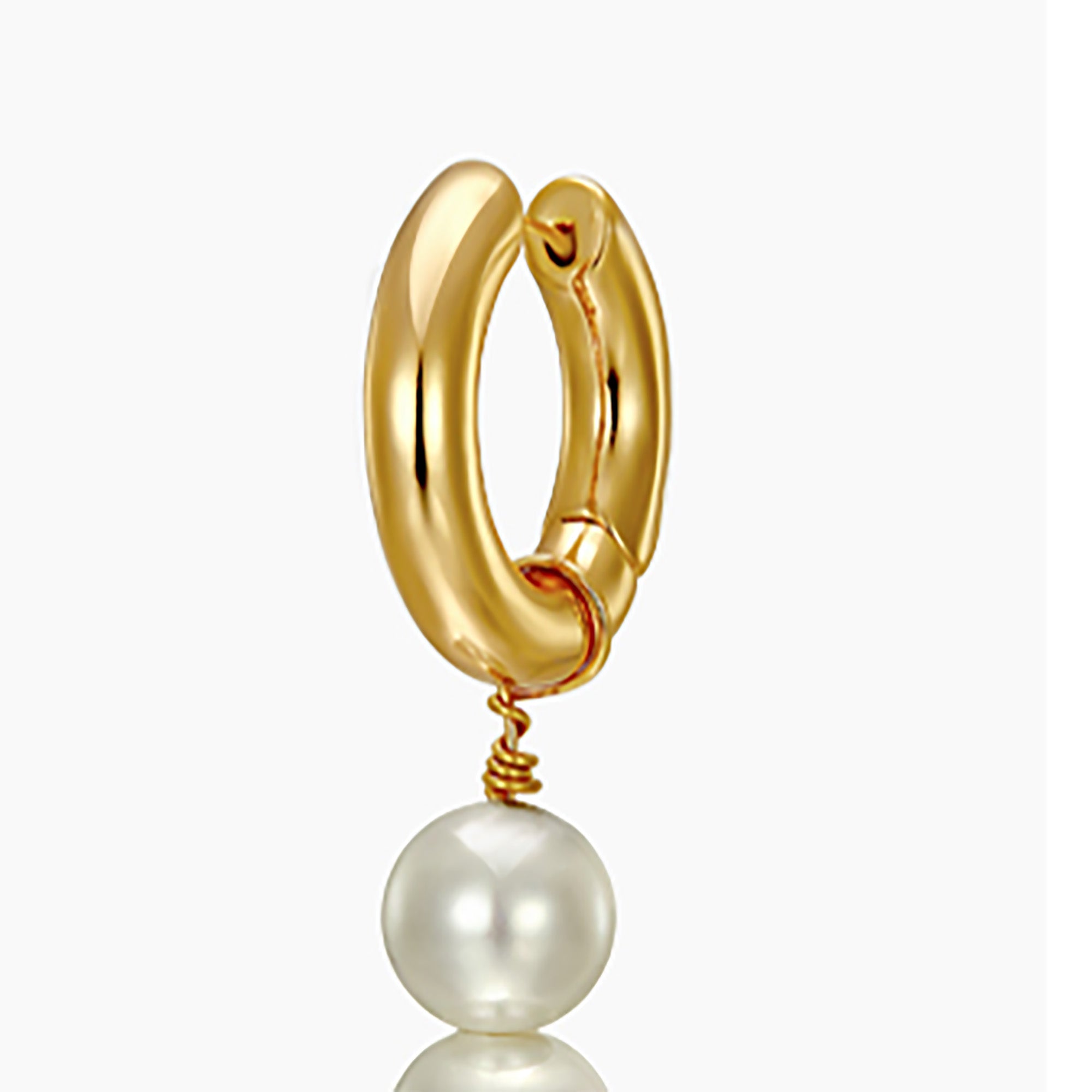 18K Gold Plated w/ Pearl Asymmetry Hoop Earrings