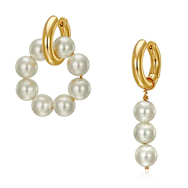 18K Gold Plated w/ Pearl Asymmetry Hoop Earrings