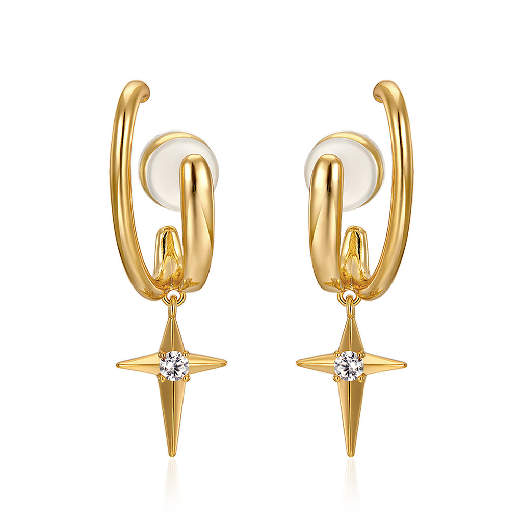 Gold Plated w/ CZ Cross Dangle Earrings