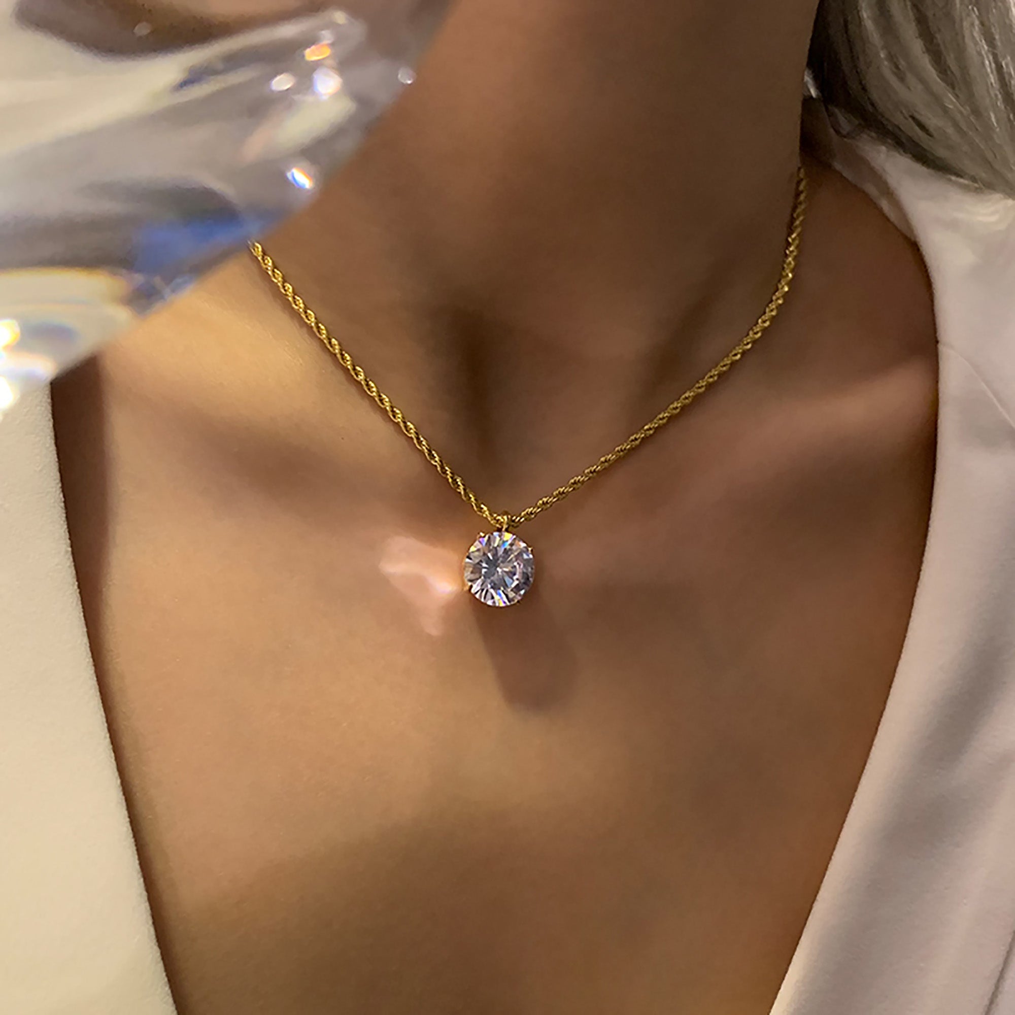 Gold Plated Round CZ Pendant Necklace AnChus