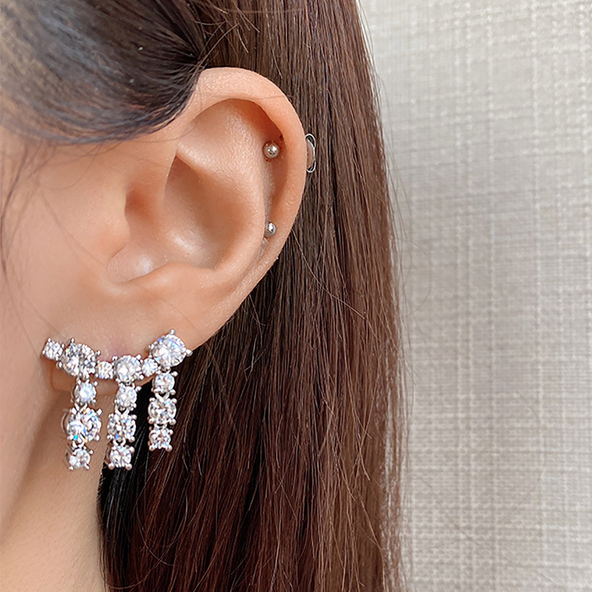 White Gold Plated w/ CZ Fringe Earrings Valentine Day Gift Mother's Day Christmas Holidays Summer