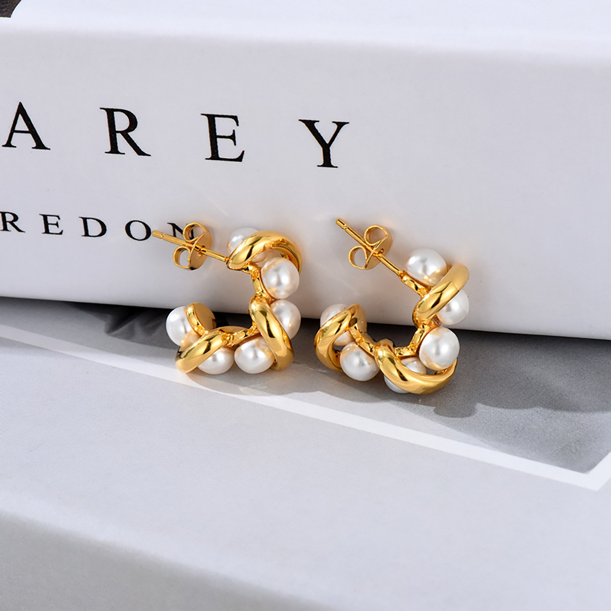 Gold Plated w/ Pearl Moon Ear Cuff Suspender Earrings Gift wedding influencer styling KOL / Youtuber / Celebrity / Fashion Icon picked