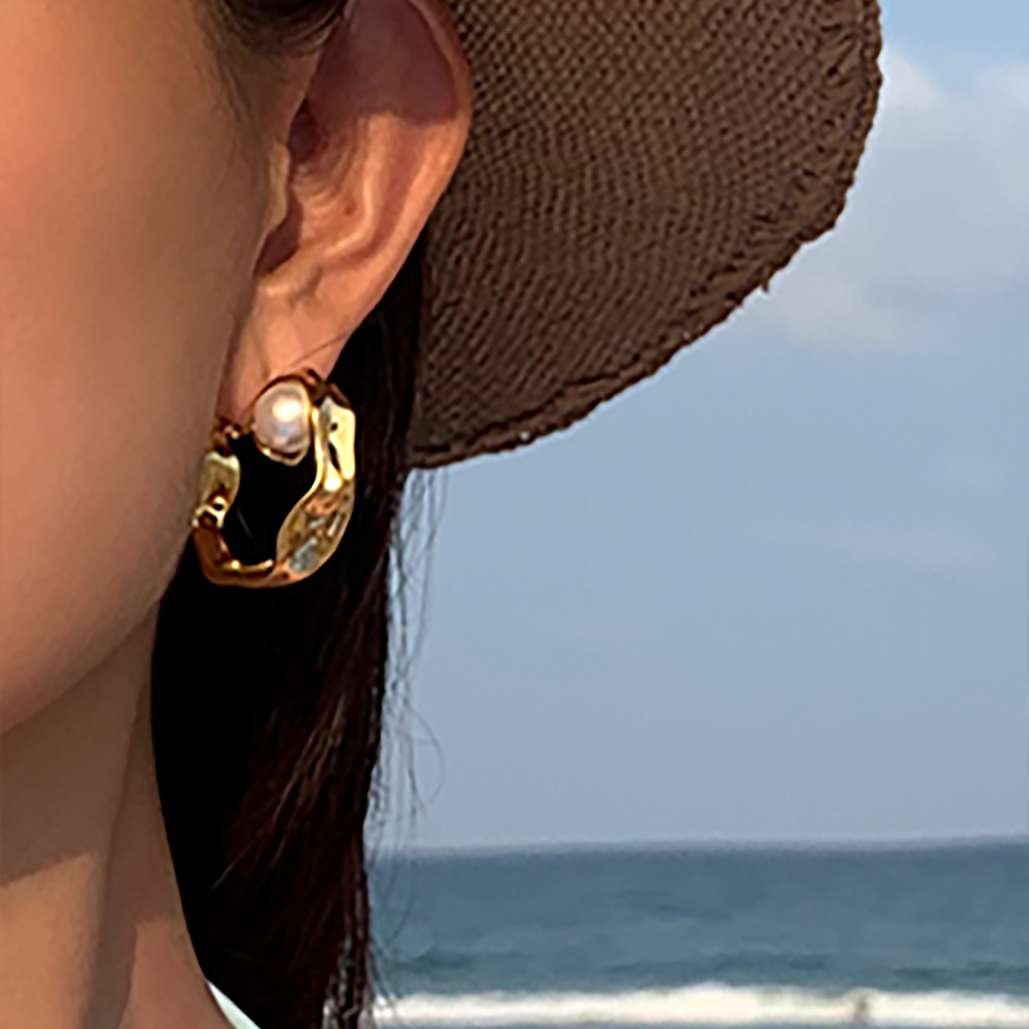 18K Gold Plated w/ Pearl Hoop Earrings