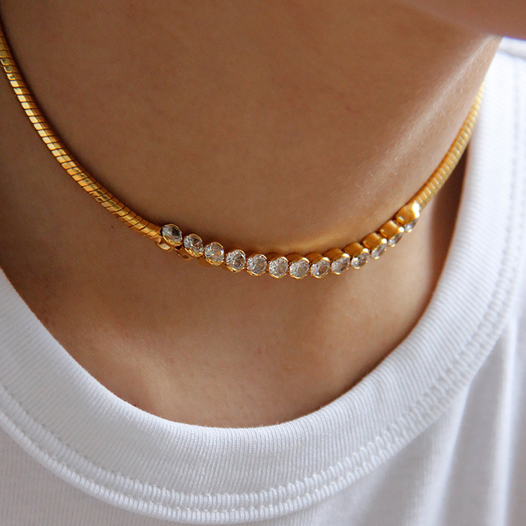 18K Gold Plated Round CZ Choker Necklace