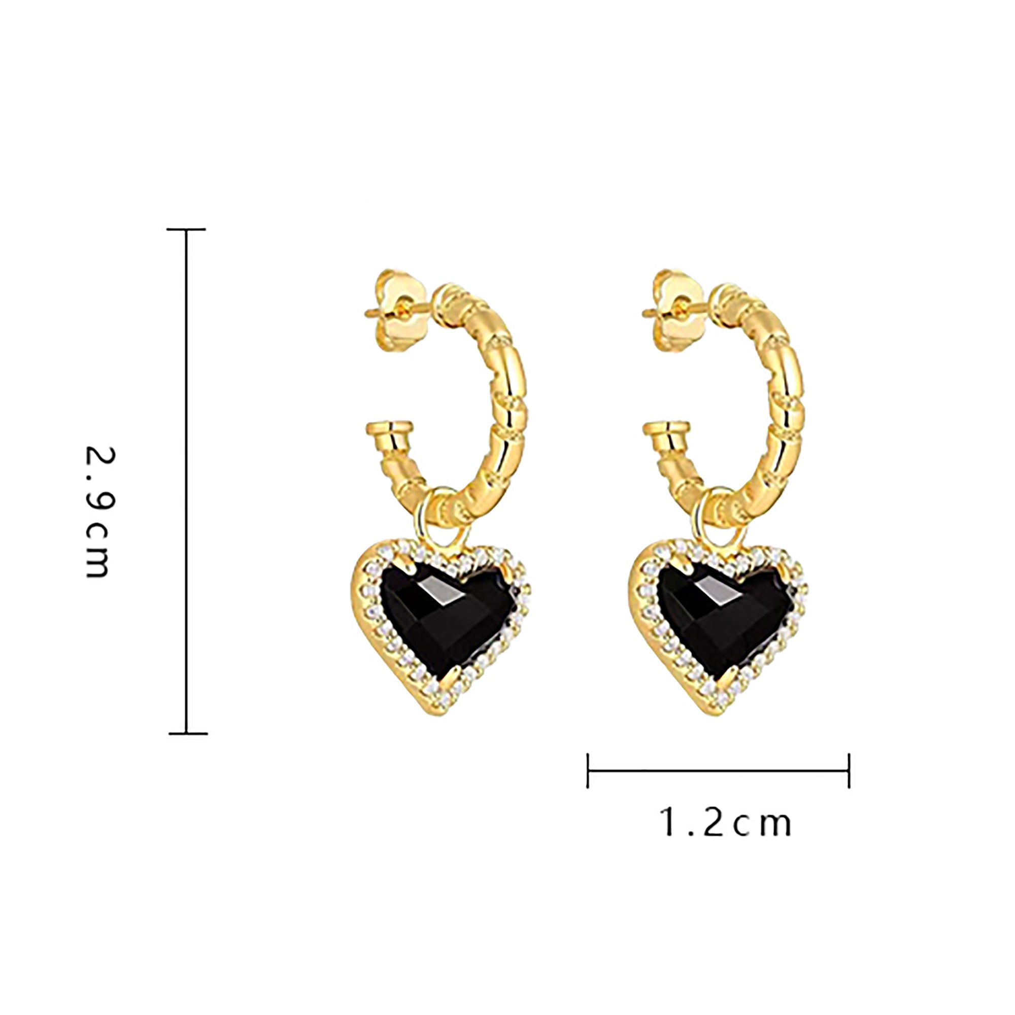 18K Gold Plated Vintage CZHeart Dangle Hoop Earrings