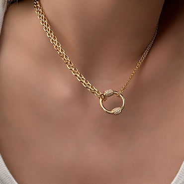 Gold Plated w/ CZ Buckle Necklace Valentine Day Gift