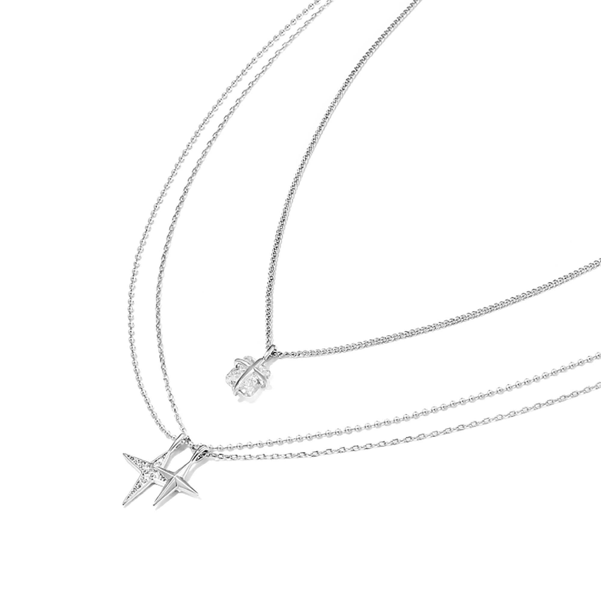 White Gold Plated Layered Cross Pendant Necklace