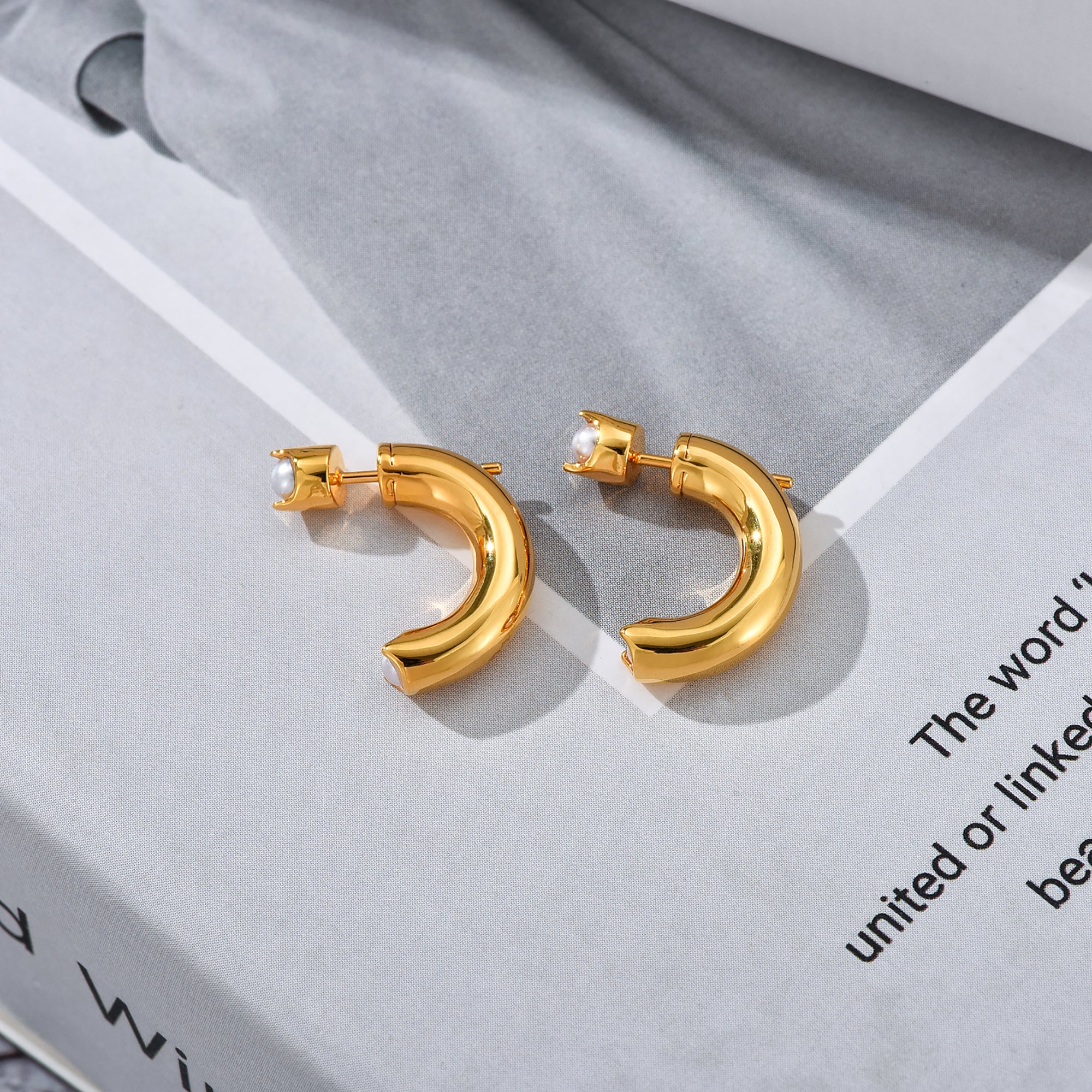 Gold Plated Pearl Double Side Hoop Earrings Valentine Day Gift