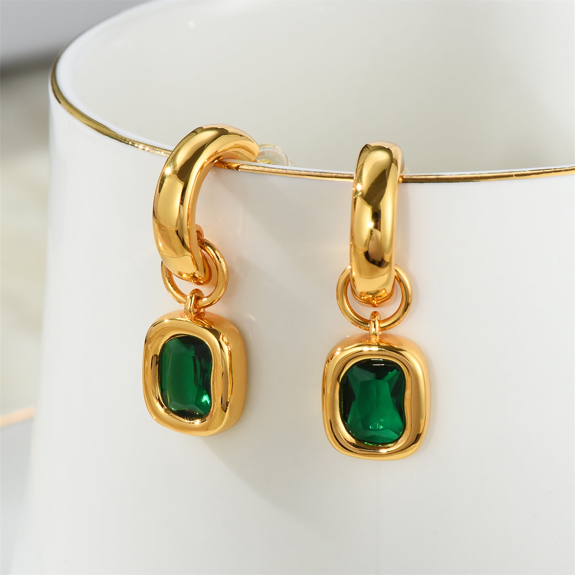 Gold Plated Hoop w/ Jewel Dangle Earrings Valentine Day Gift