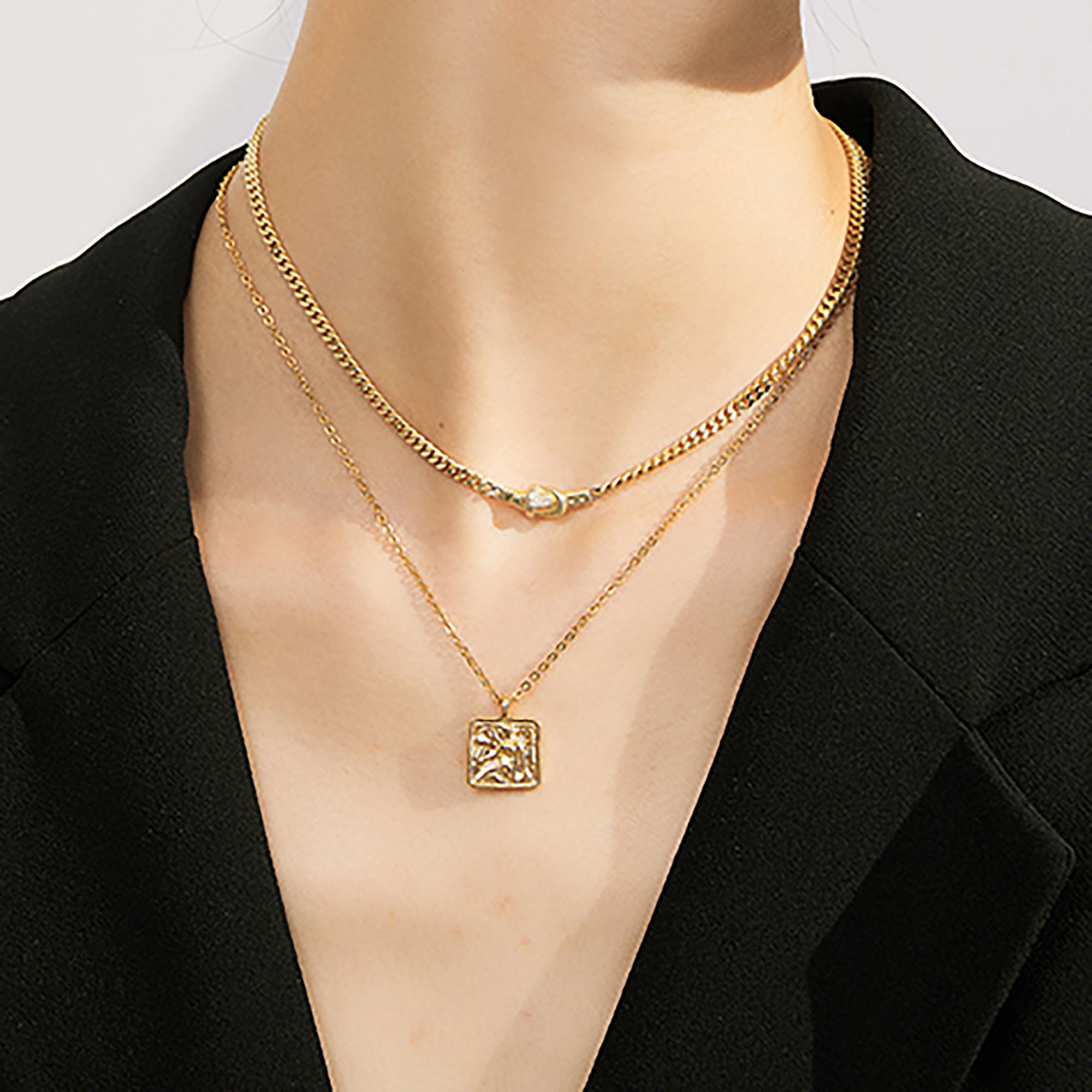 18K Gold Plated Layered Pendant Necklace