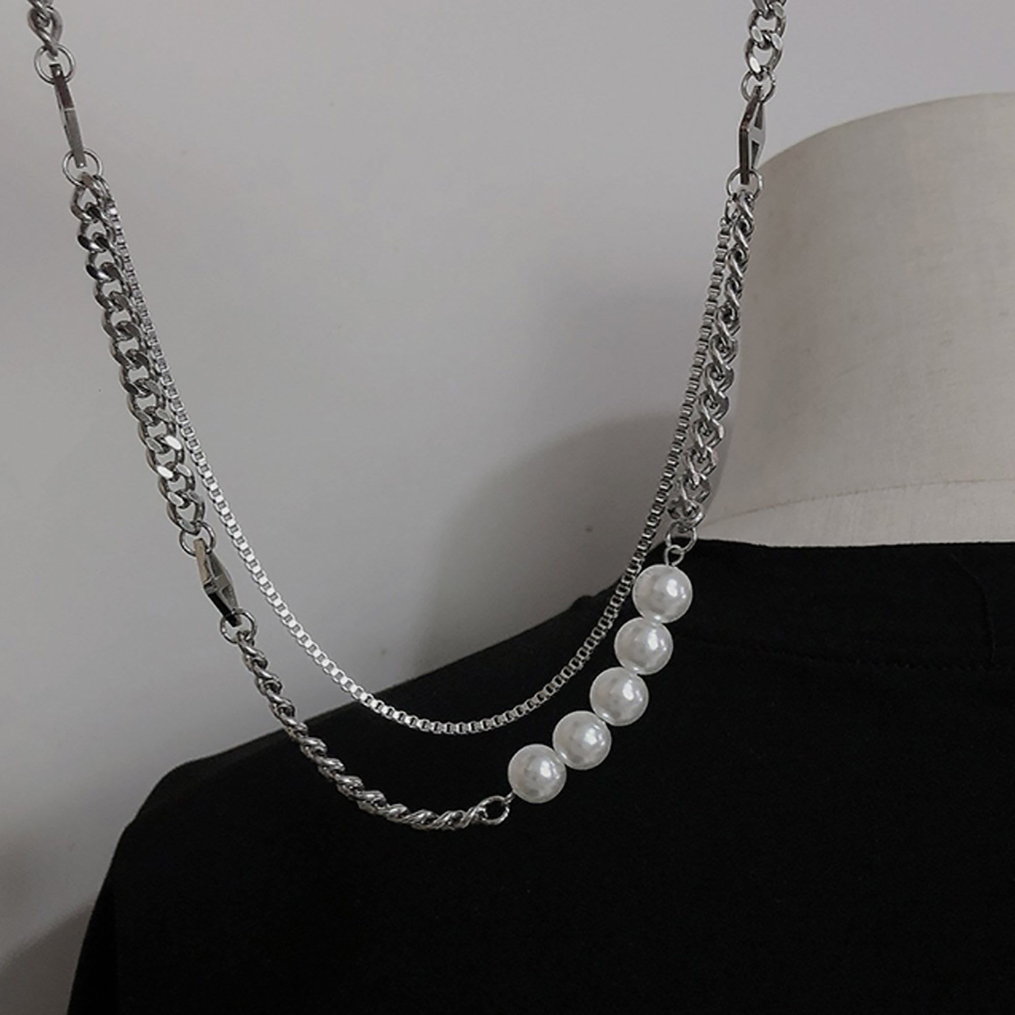 Stainless Steel w/ Pearl 46+6cm Layered Necklace Valentine Day Gift KOL / Youtuber / Celebrity / Fashion Icon styling
