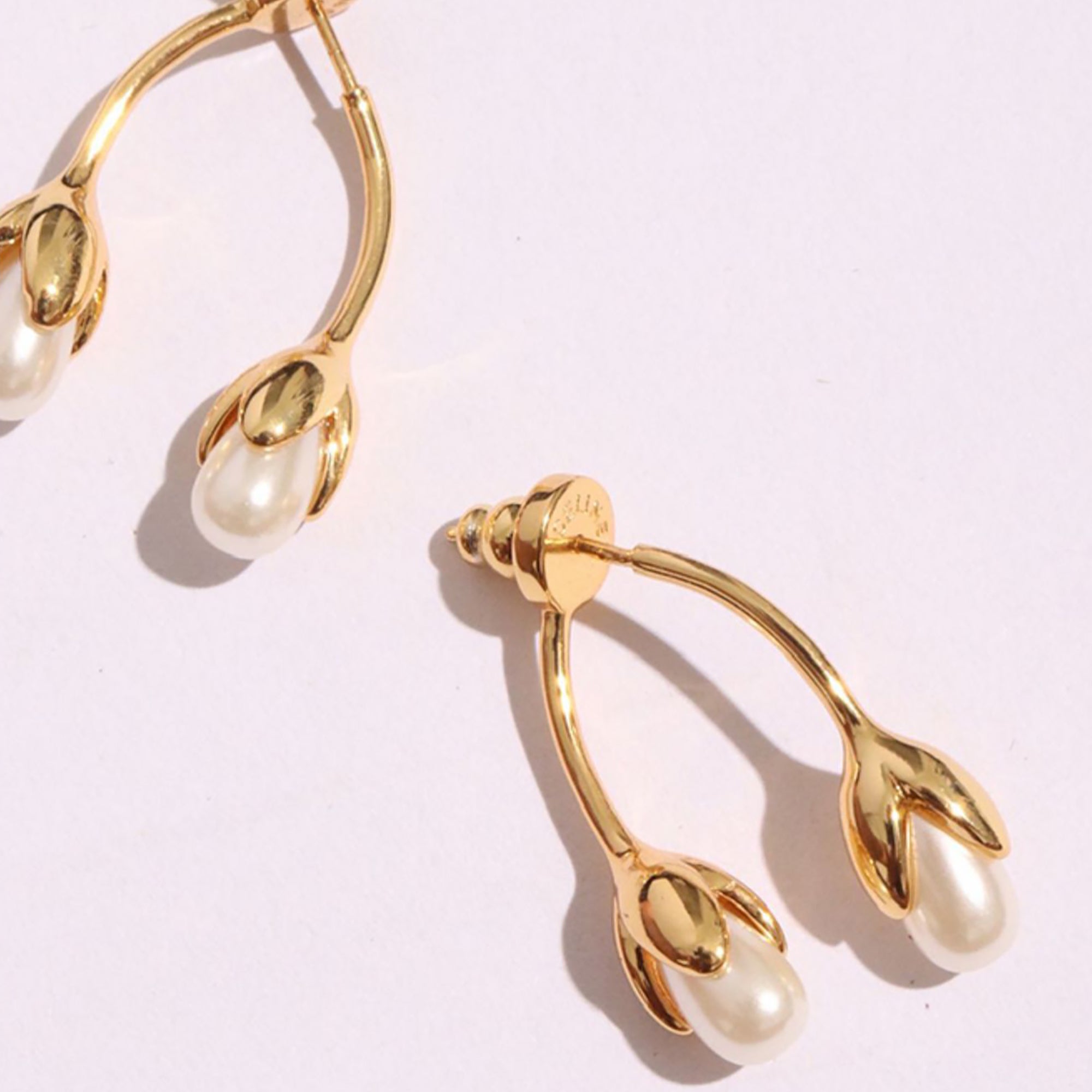 Gold Plated Pearl Double Side Earrings Valentine Day Gift