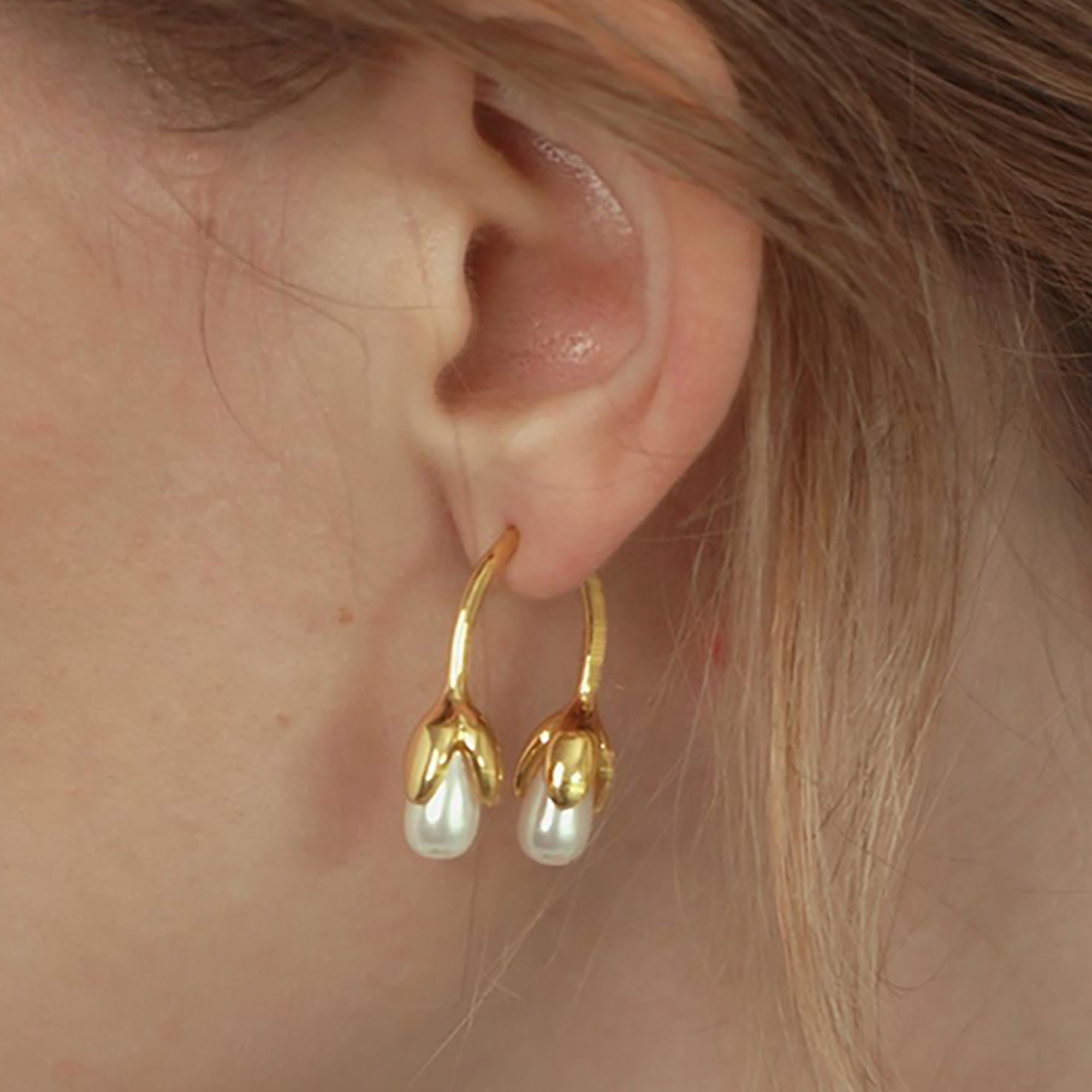 Gold Plated Pearl Double Side Earrings Valentine Day Gift