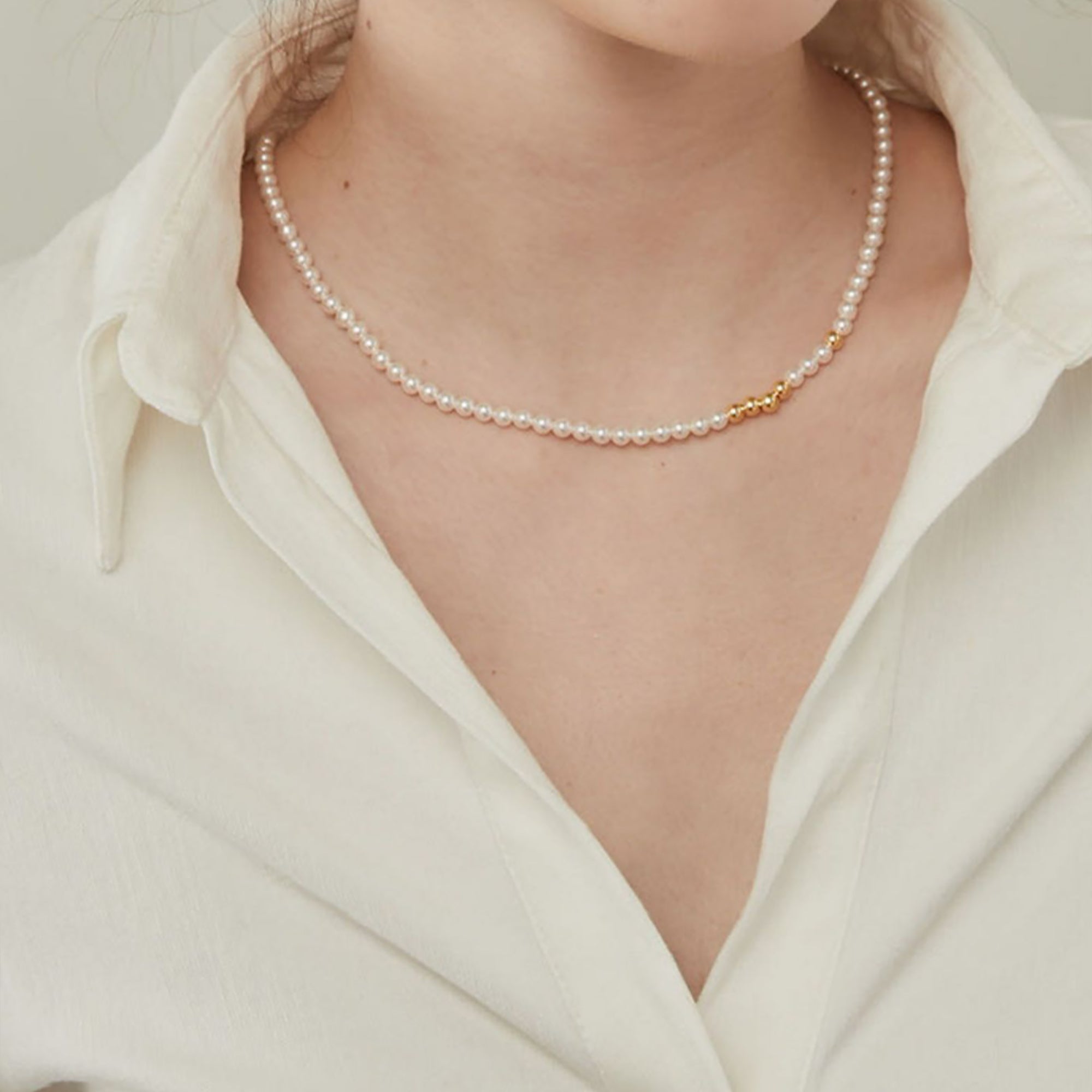 Pearl w/ Metal Ball Necklace Valentine Day Gift
