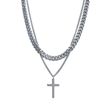 Stainless Steel 42cm Cross Pendant Layered Necklace Valentine Day Gift KOL / Youtuber / Celebrity / Fashion Icon styling
