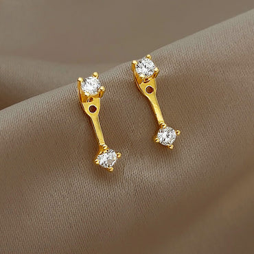 18K Gold Plated w/ CZ Double Side Stud Earrings Valentine Day Gift birthday party anniversary