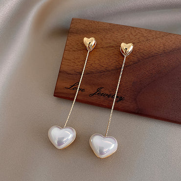 Gold Plated w/ Heart Pearl Dangle Earrings Valentine Day Gift Valentine Day Gift birthday party anniversary