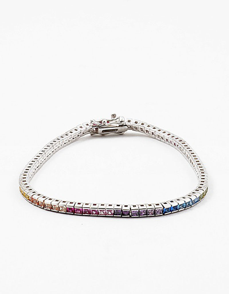 Sterling Silver Square Rainbow w Tongue clasp Bracelet